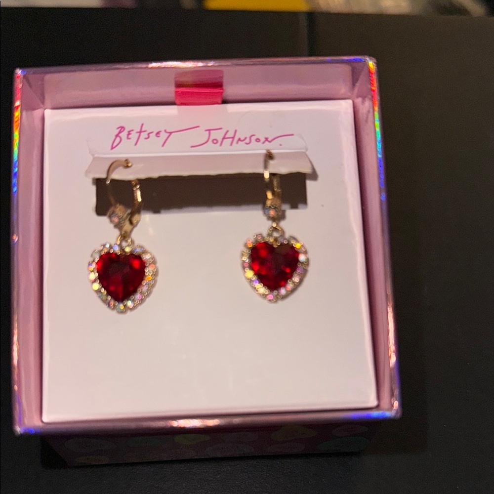 Betsey Johnson Red and Gold Heart Earrings